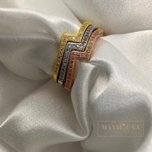925 Sterling Silver Triple Zigzag Ring Set 3-tone - Picture 4 of 12